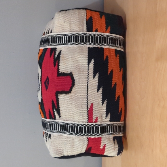 Vintage Ecuadorian Style Woven Duffle Bag/ Satchel, 1990's Wool & Cotton - Picture 7 of 9